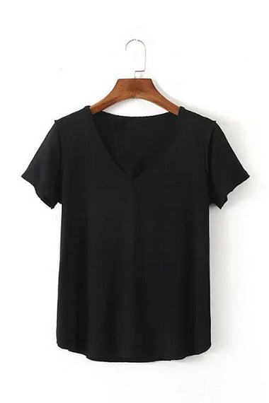 Wholesale V-Neck Short Sleeve Black Shirt