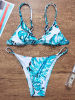 Wholesale Floral Print V-Neck Sleeveless Two Piece Bikinis