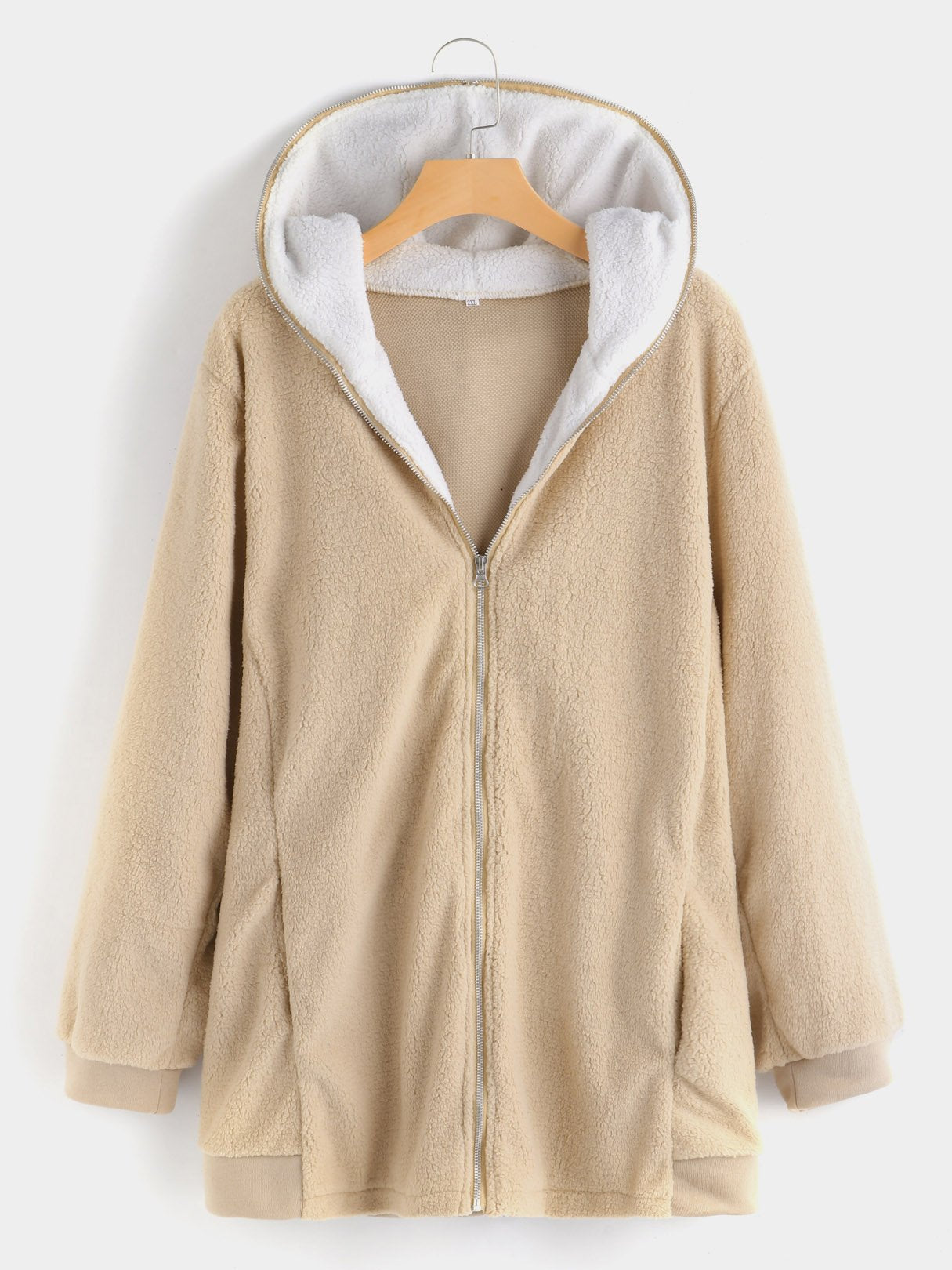 Wholesale Plain Hooded Long Sleeve Khaki Plus Size Coats & Jackets