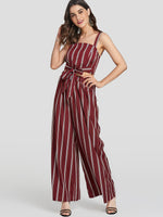 Wholesale Square Neck Stripe Wide Leg Self-Tie Sleeveless Two Piece Outfits