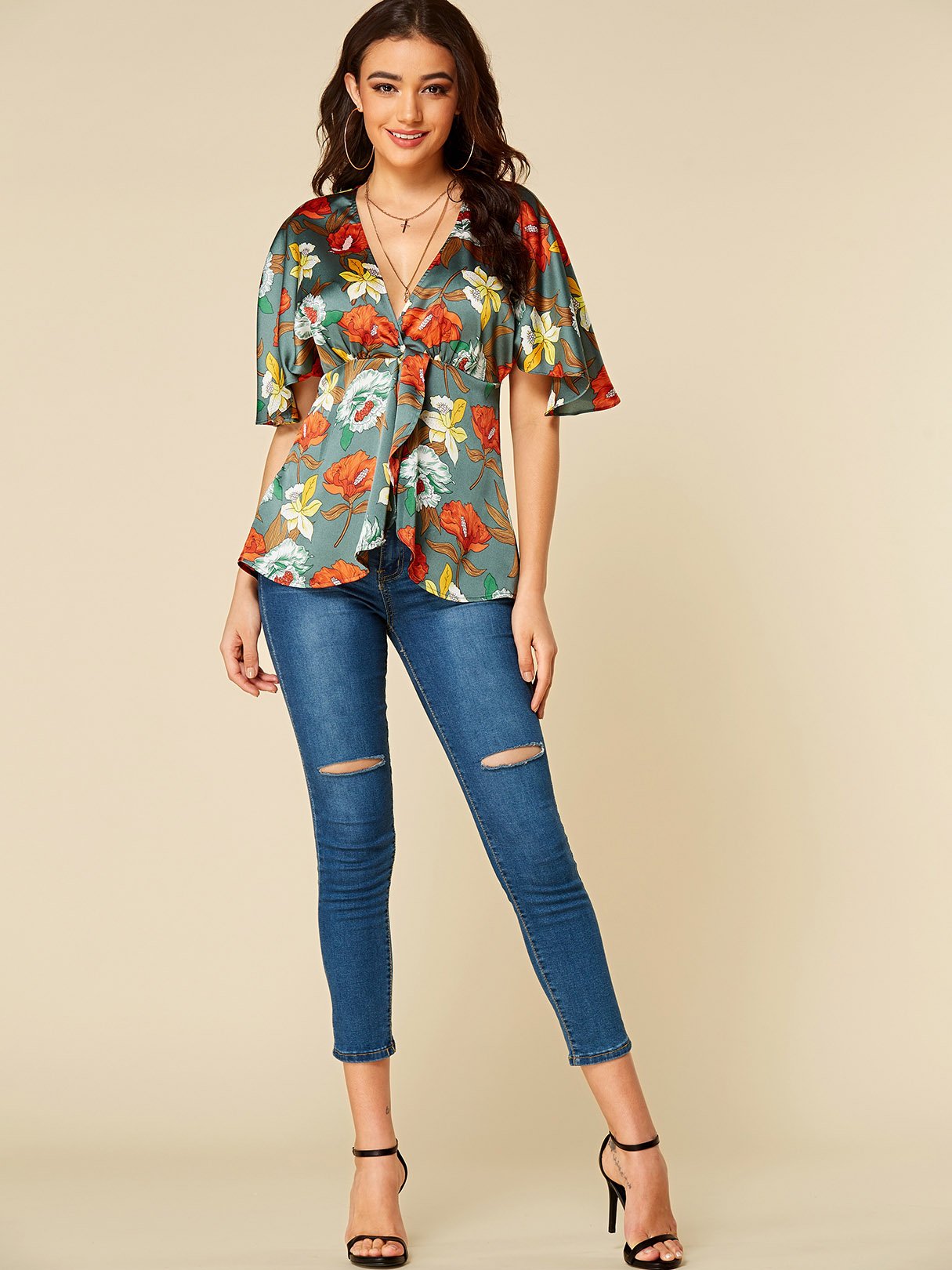 NEW FEELING Womens Army Green Blouses
