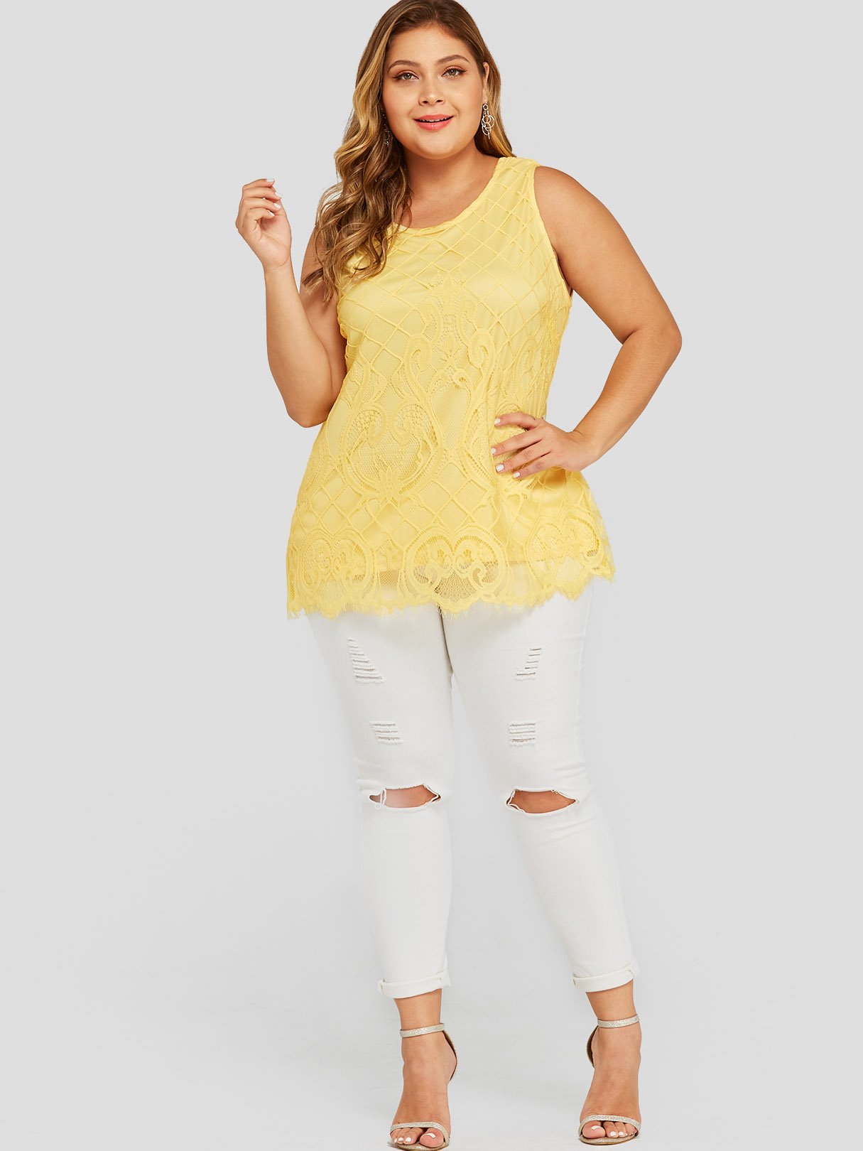 NEW FEELING Womens Yellow Plus Size Tops