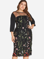 Wholesale Round Neck 3/4 Sleeve Black Plus Size Dress