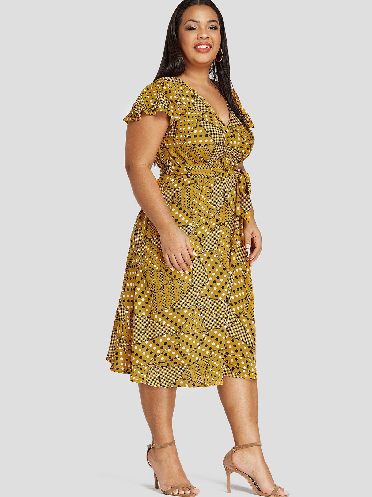 NEW FEELING Womens Yellow Plus Size Dresses