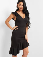 OEM Ladies Black V-Neck Dresses