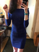 Wholesale Blue Crew Neck Round Neck Long Sleeve Plain Bodycon Sexy Dress