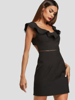 Wholesale Black Scoop Neck Sleeveless Plain Zip Back Backless Hollow Cut Out Mini Dresses