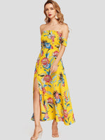 NEW FEELING Womens Yellow Floral Dresses
