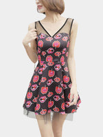 Wholesale Black V-Neck Sleeveless Floral Print Backless Sexy Dresses