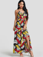 Wholesale V-Neck Sleeveless Floral Print Cut Out Self-Tie Slit Hem Maxi Dresses