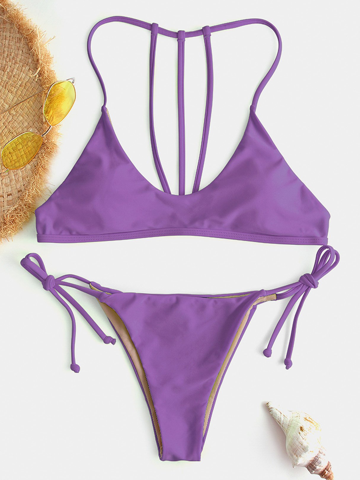 Wholesale Scoop Neck Backless Tie-Up Sleeveless Purple Bikinis