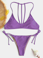 Wholesale Scoop Neck Backless Tie-Up Sleeveless Purple Bikinis