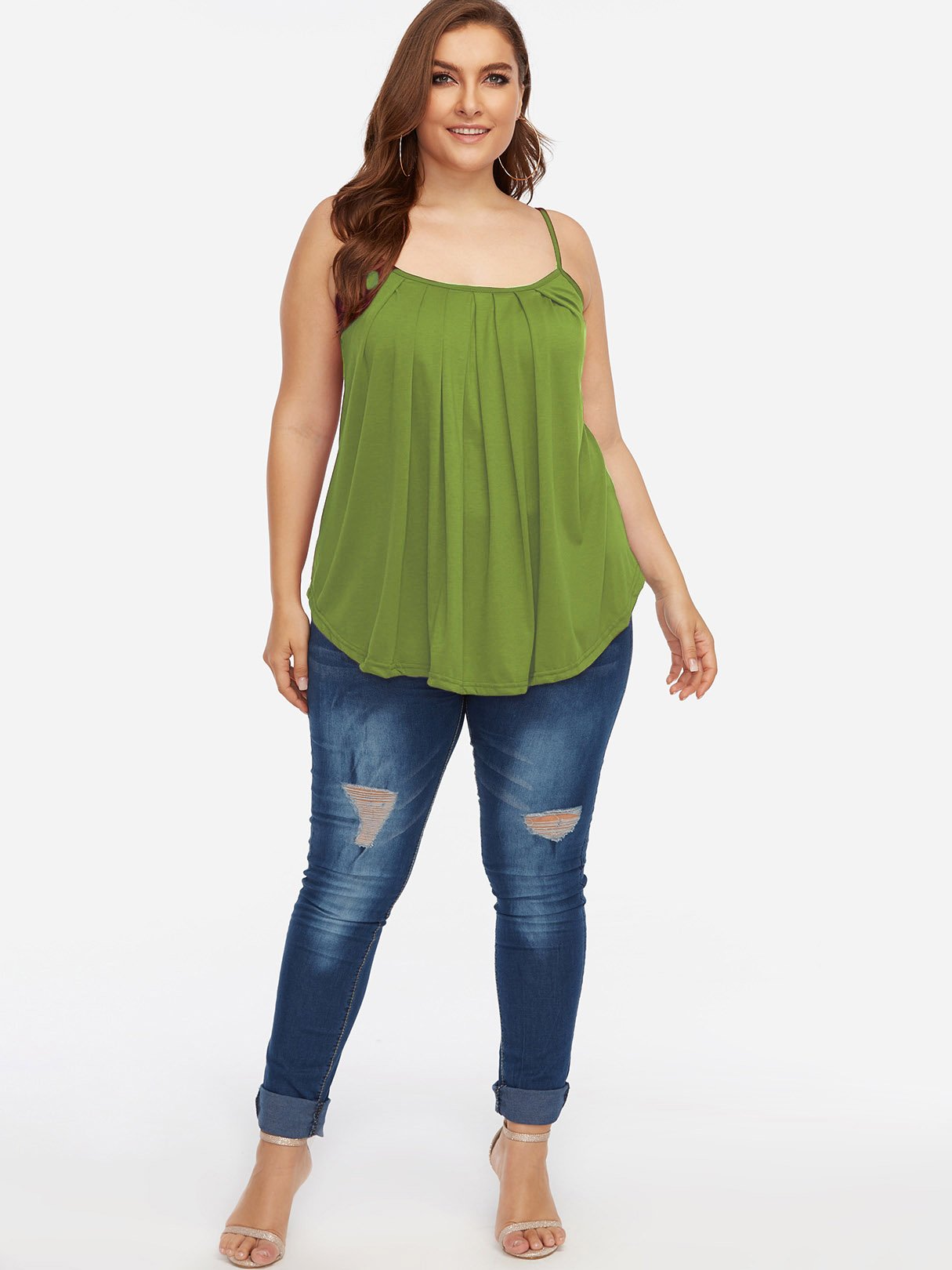 NEW FEELING Womens Green Plus Size Tops