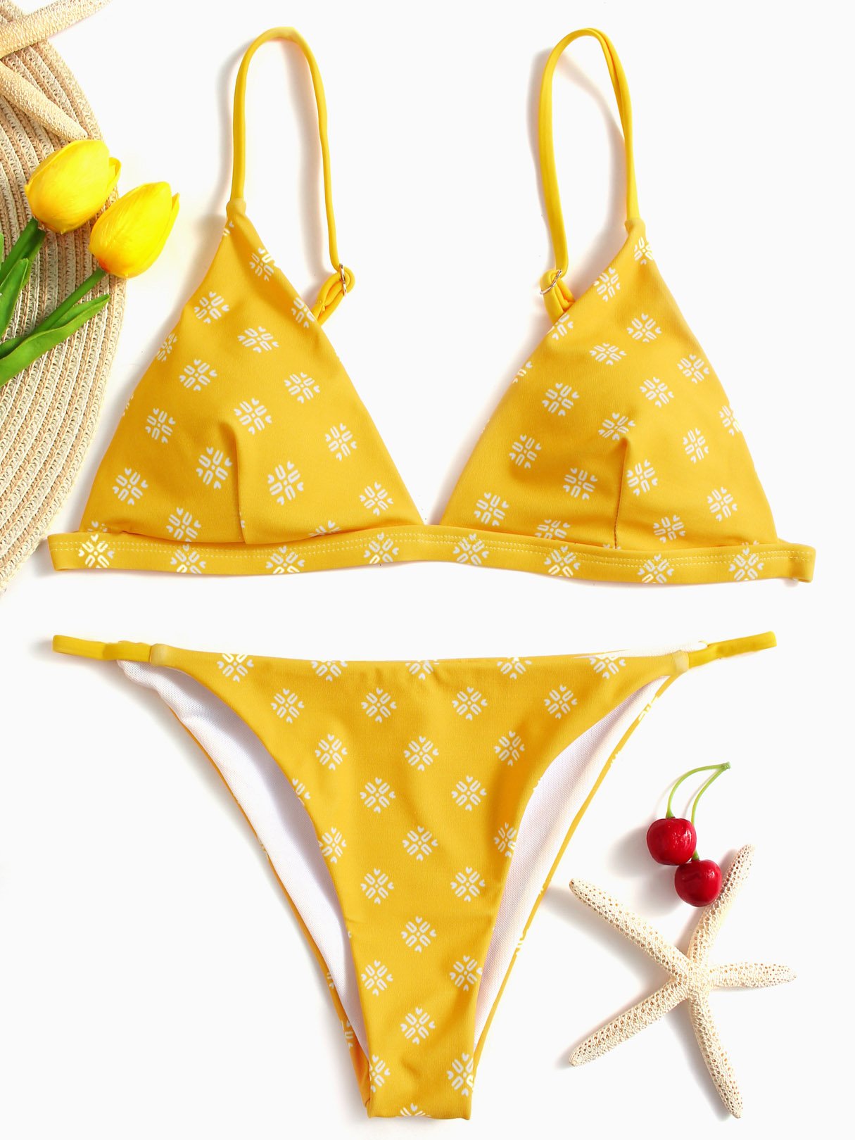 Wholesale Yellow V-Neck Sleeveless Geometrical Bikinis
