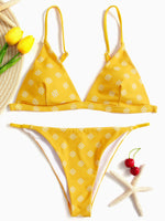Wholesale Yellow V-Neck Sleeveless Geometrical Bikinis