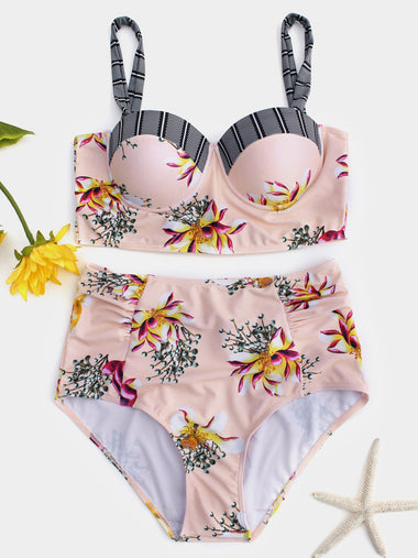 Wholesale Floral Print Spaghetti Strap Bikini Set Swimwear