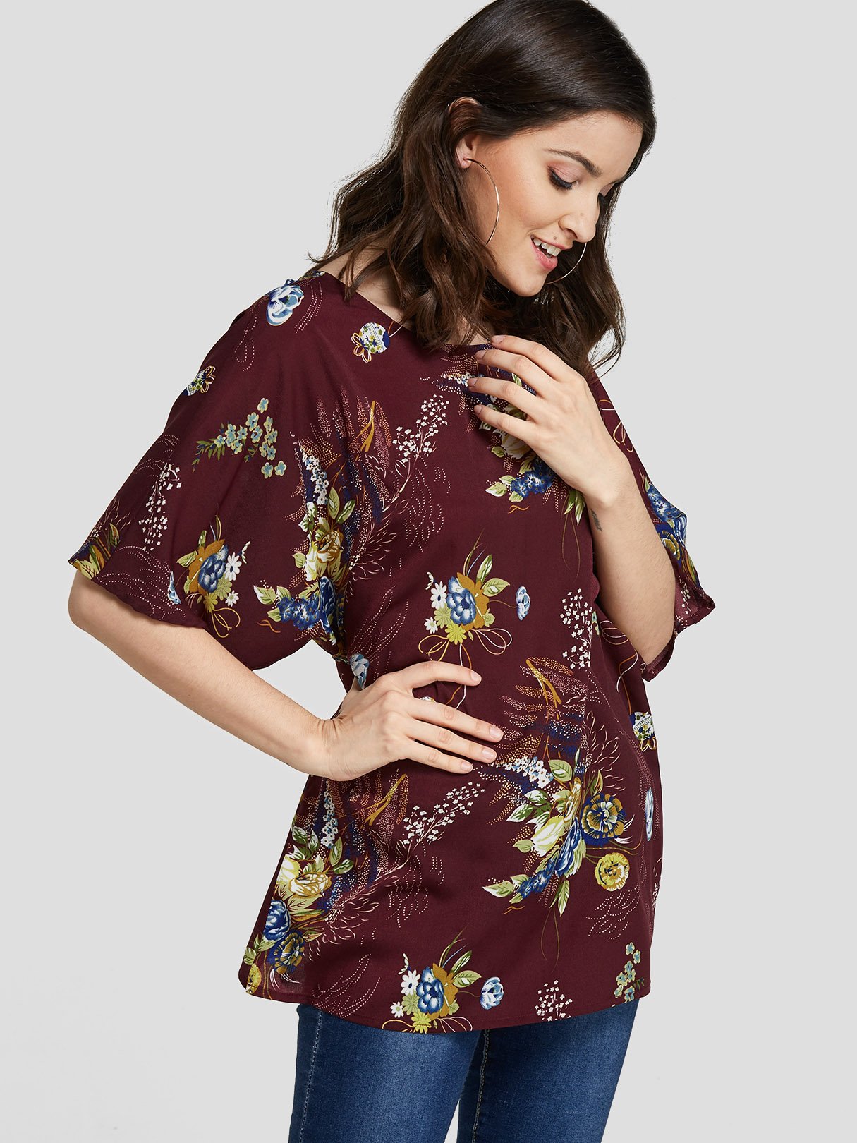 NEW FEELING Womens Burgundy T-Shirts