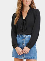 Wholesale V-Neck Long Sleeve Black Blouses