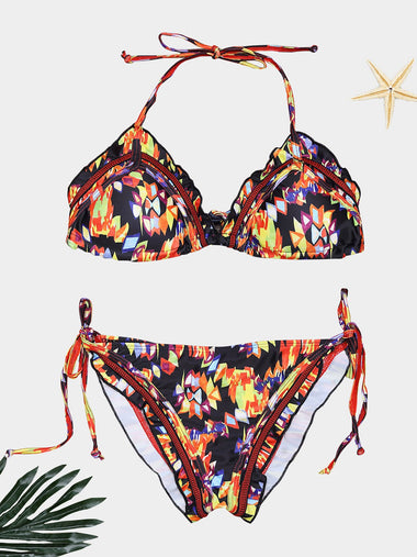 Wholesale V-Neck Sleeveless Fantasy Colour Backless Two Piece Bikinis