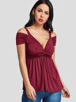 Wholesale Cold Shoulder Pleated Twist Short Sleeve Top
