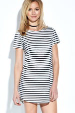 Wholesale Round Neck Short Sleeve Stripe Bodycon Mini Dresses
