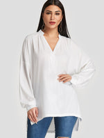 Wholesale V-Neck Slit Long Sleeve High-Low Hem White T-Shirts
