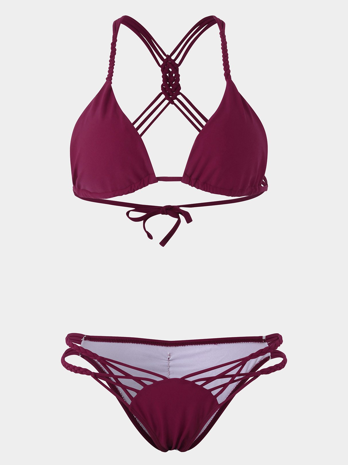Wholesale Lace-Up Sleeveless Burgundy Bikinis