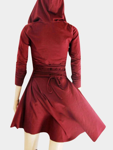 Wholesale V-Neck Pullover Long Sleeve Plain Hooded Lace-Up Irregular Hem Dress