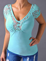 Wholesale Lace Short Sleeve Bodycon Hem Green T-Shirts