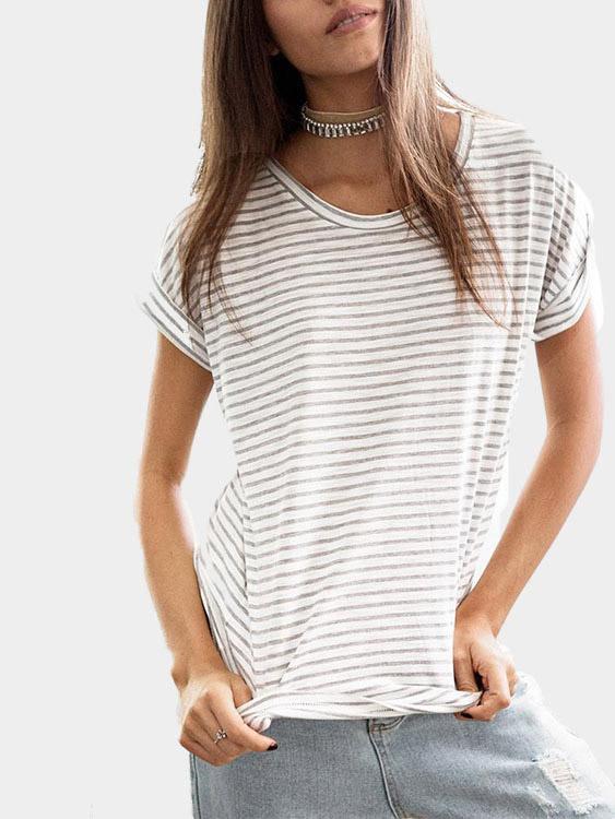 Wholesale Striped Short Sleeve Round Neck Tee