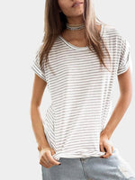 Wholesale Striped Short Sleeve Round Neck Tee