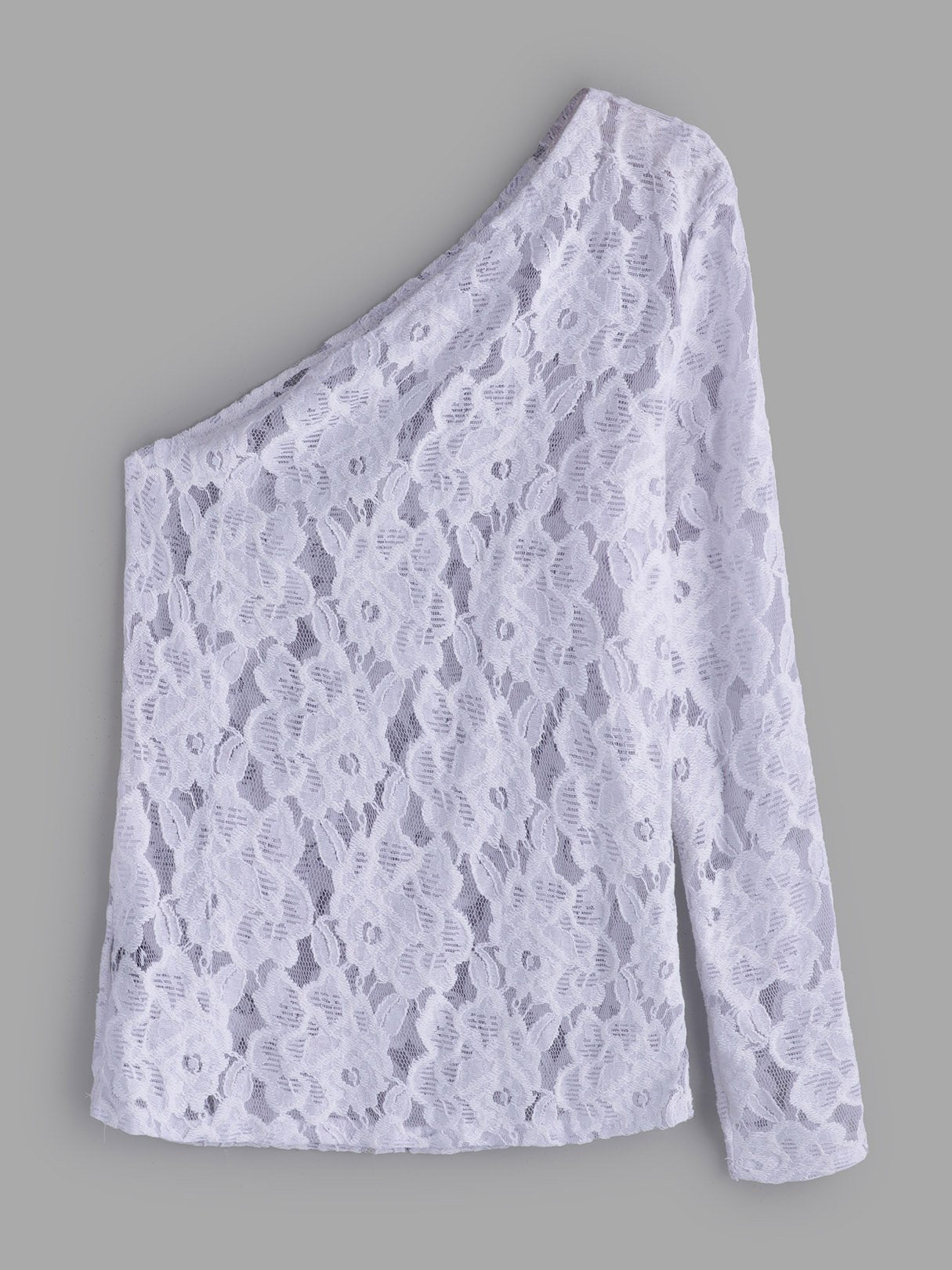 Wholesale Asymmetrical One Shoulder Plain Lace Long Sleeve White T-Shirts