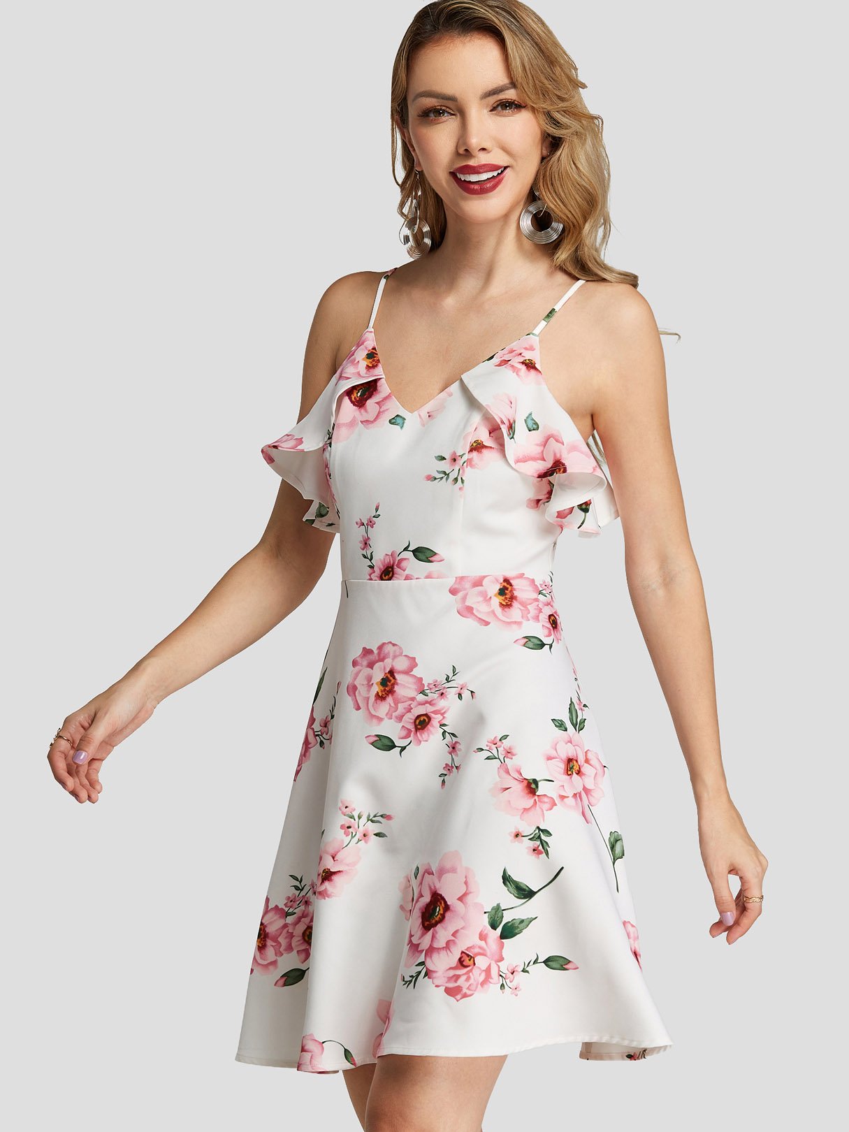 Wholesale White Frill Neck Sleeveless Mini Dresses