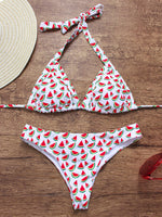 Wholesale V-Neck Sleeveless Printed Backless Lace-Up Partially Lined Two Piece Bikinis