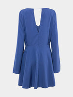 Wholesale Round Neck Tassel Zip Back Ruffle Hem Blue Plus Size Dresses