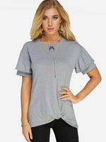 Wholesale Round Neck Plain Crossed Front Short Sleeve Grey T-Shirts