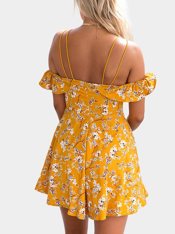NEW FEELING Womens Yellow Floral Dresses