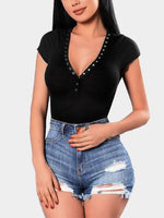 Wholesale Bodycon V-Neck Single Breasted T-Shirts