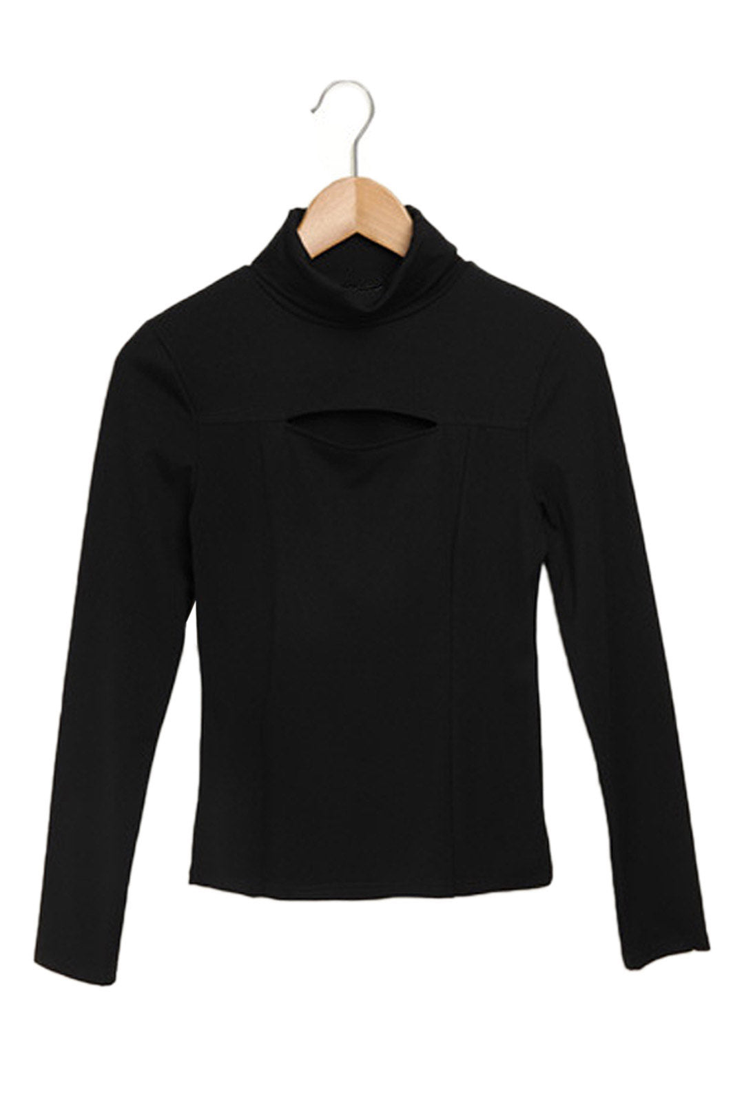 Wholesale Roll Neck Cut Out Long Sleeve Black Top