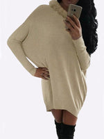 Wholesale Scoop Neck Plain Long Sleeve Bodycon Hem Khaki Mini Dress