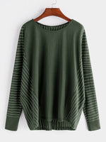 Wholesale Round Neck Stripe Long Sleeve Army Green T-Shirts