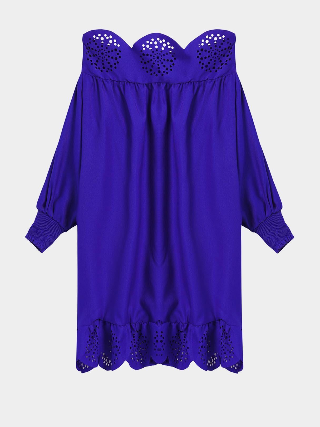 Wholesale Blue Off The Shoulder 3/4 Length Sleeve Plain Lace Mini Dress