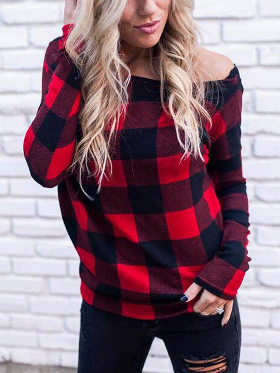Wholesale Off The Shoulder Grid Long Sleeve Bodycon Hem Top