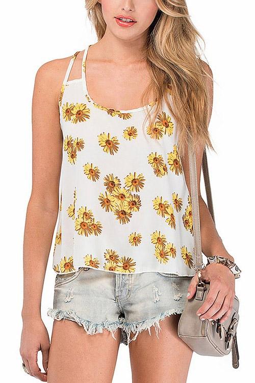 Wholesale Floral Print White Camis