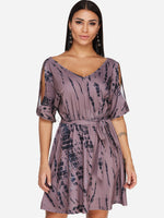 Wholesale Coffee V-Neck Short Sleeve Plain Cut Out Belt Dresses