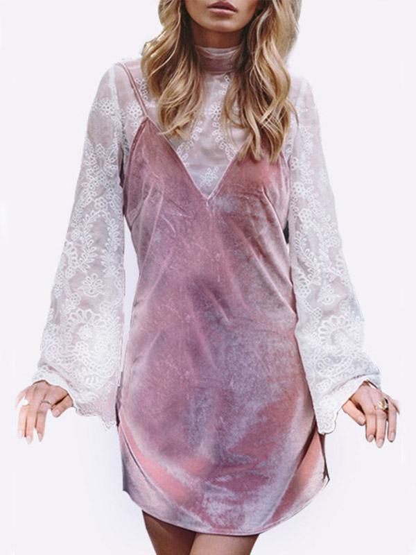 OEM Ladies Pink V-Neck Dresses