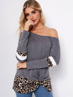 Wholesale One Shoulder Leopard Long Sleeve T-Shirts