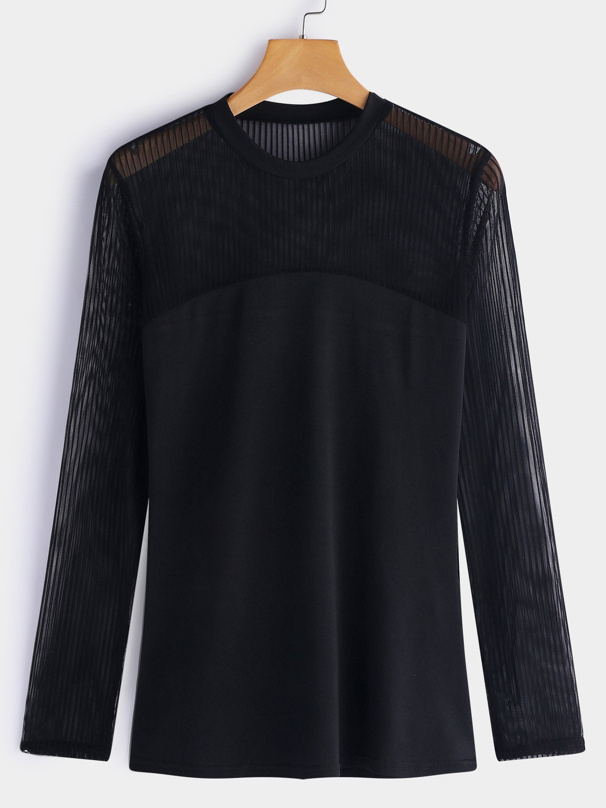 Wholesale Crew Neck Lace Long Sleeve Black T-Shirts