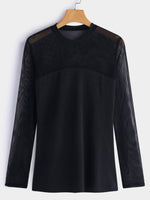 Wholesale Crew Neck Lace Long Sleeve Black T-Shirts