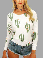 Wholesale Round Neck Printed Long Sleeve White Tops
